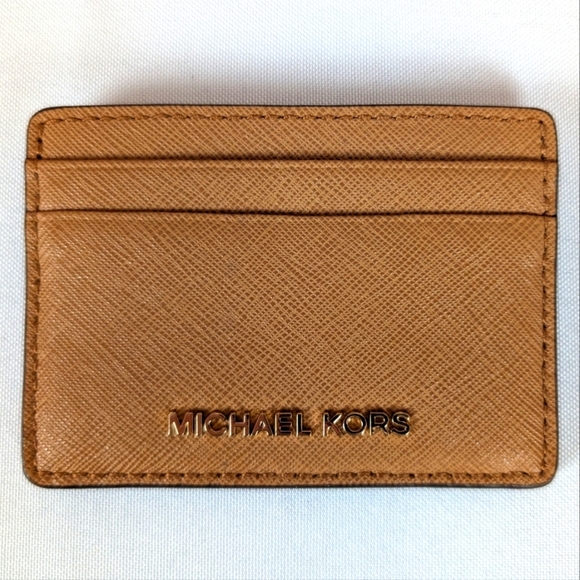 Michael Kors Tan Card Holder Jet Set Pepple Leather NWOT